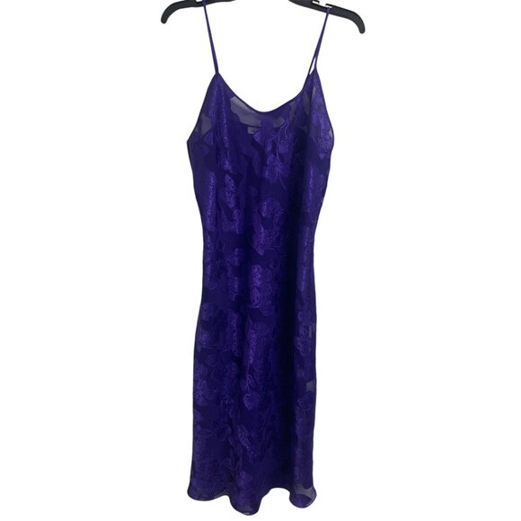 Morgan Taylor Purple Sheer Floral Slip Dress Size S Midi - Picture 1 of 6